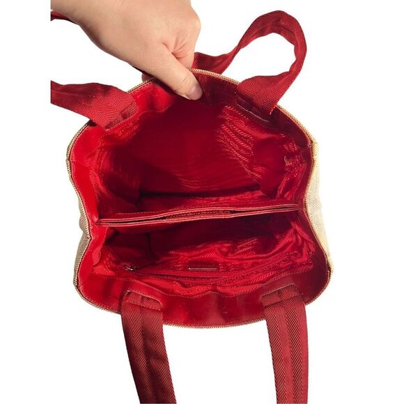 AuthenticāPrada Canvas Tote w/Beige & Red Tint w Logo Handbag - Picture 5 of 15